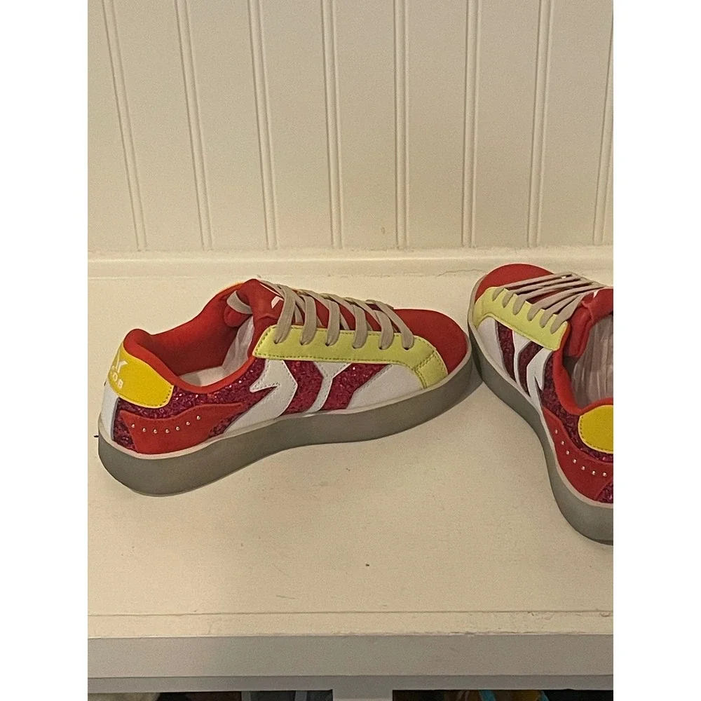 C.O.B.‎ Neon Flare Glitter Wings Red Yellow White Women's Sneakers Size 38
